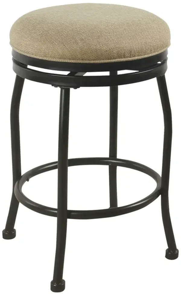Metal Counter Stool with Swivelling Fabric Padded Seat, Beige and Black - Benzara