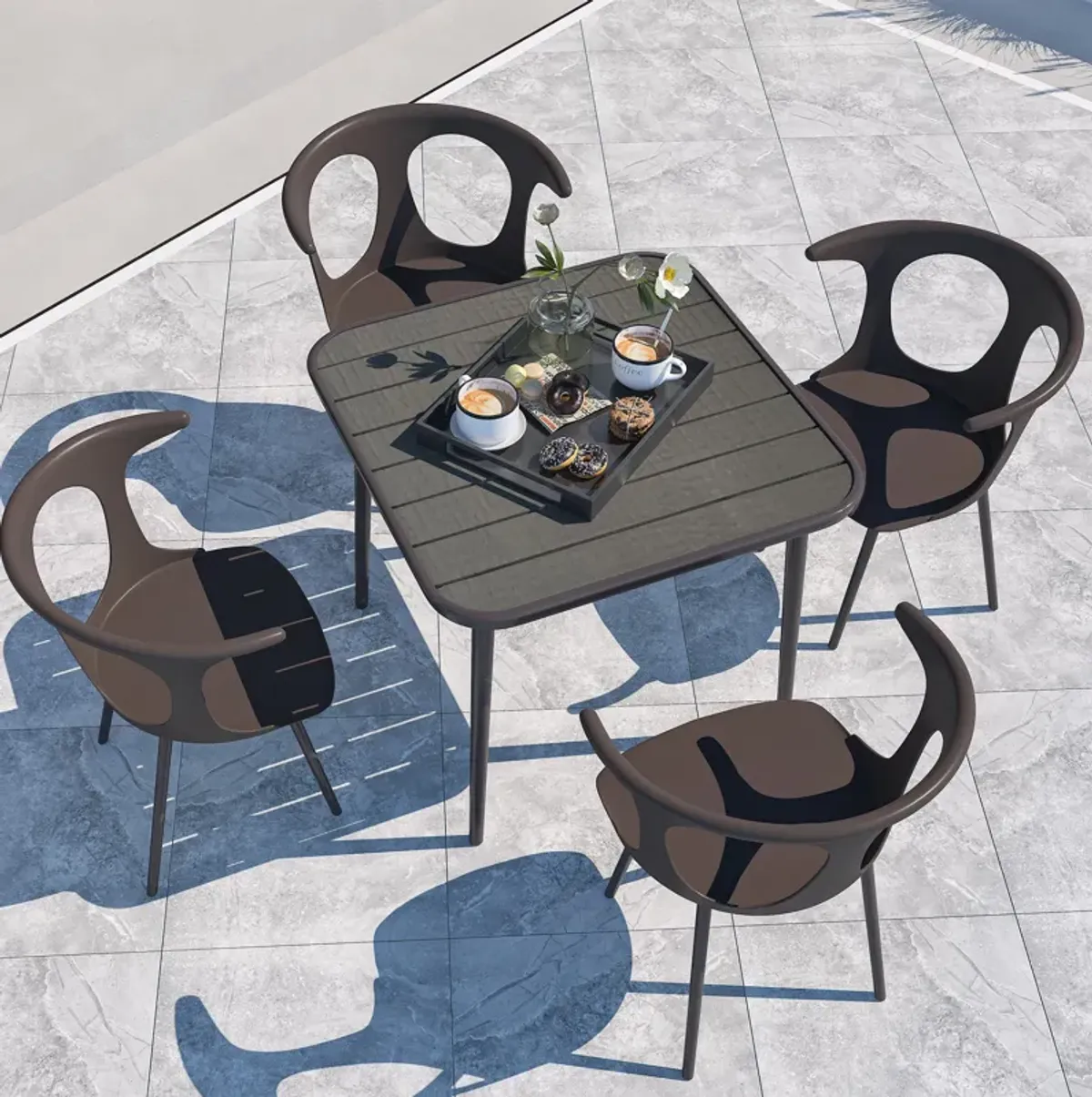 5-Piece Rattan Patio Conversation Set with Gray Cushions