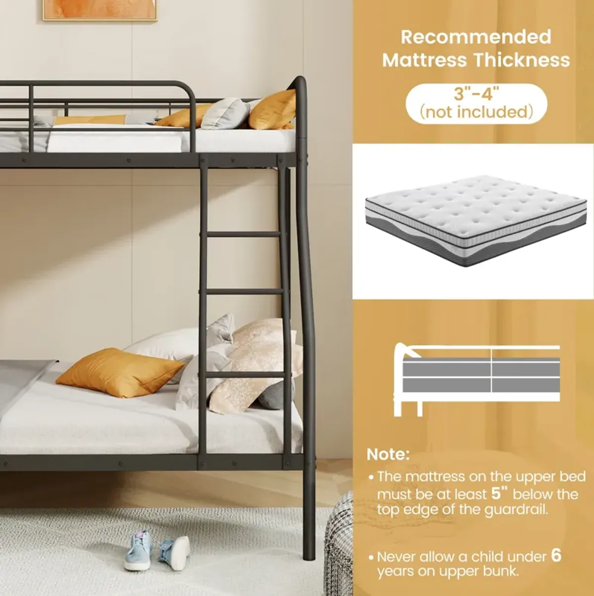Bunk Bed with Ladder and Full-length Guardrails