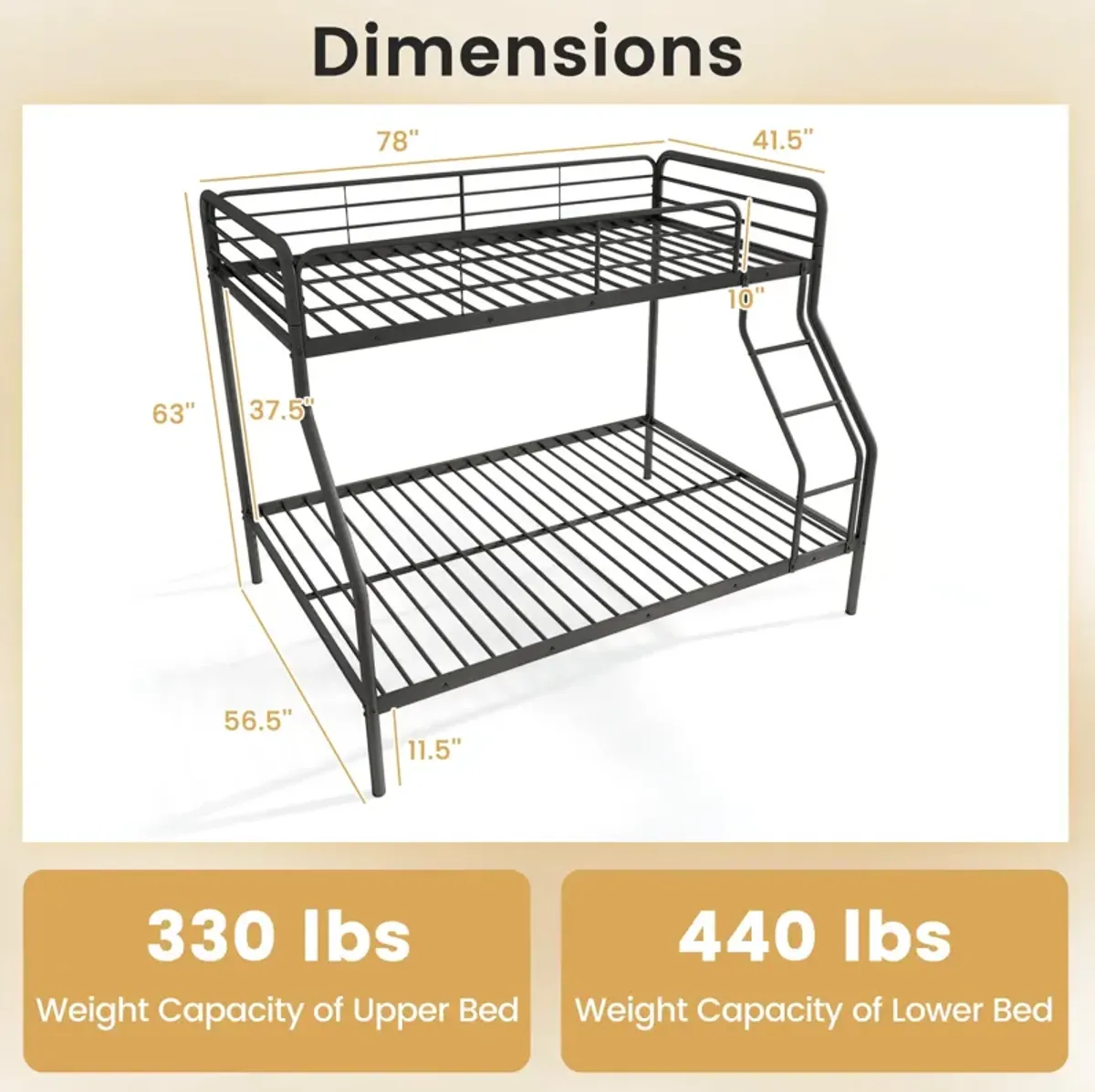 Bunk Bed with Ladder and Full-length Guardrails