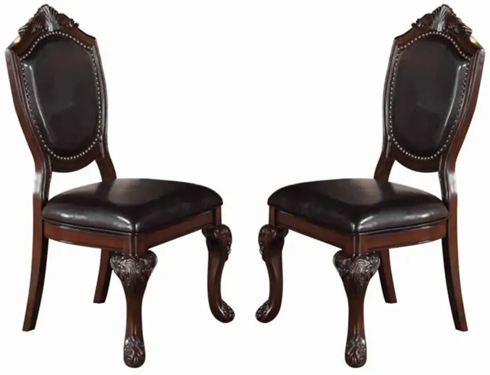 Traditional Rubber Wood Dining Chair With Faux Leather Upholstery , Set Of 2,Brown-Benzara