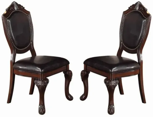 Traditional Rubber Wood Dining Chair With Faux Leather Upholstery , Set Of 2,Brown-Benzara