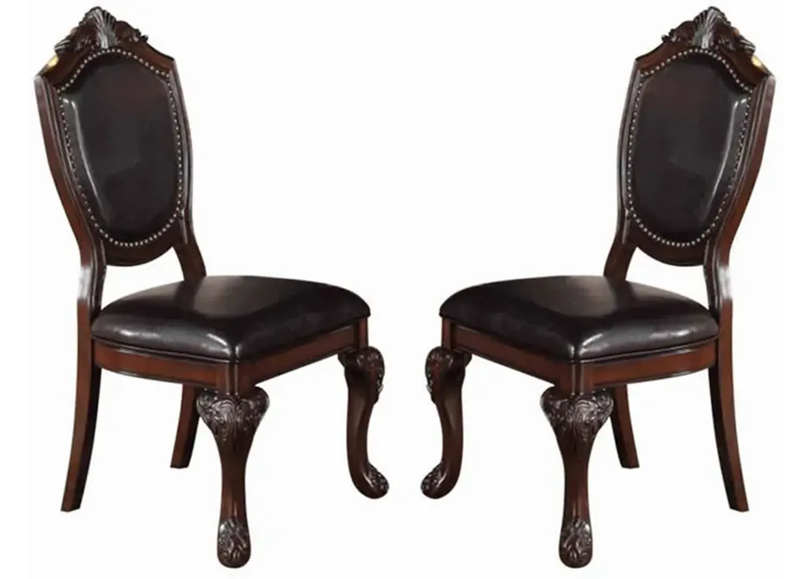 Traditional Rubber Wood Dining Chair With Faux Leather Upholstery , Set Of 2,Brown-Benzara