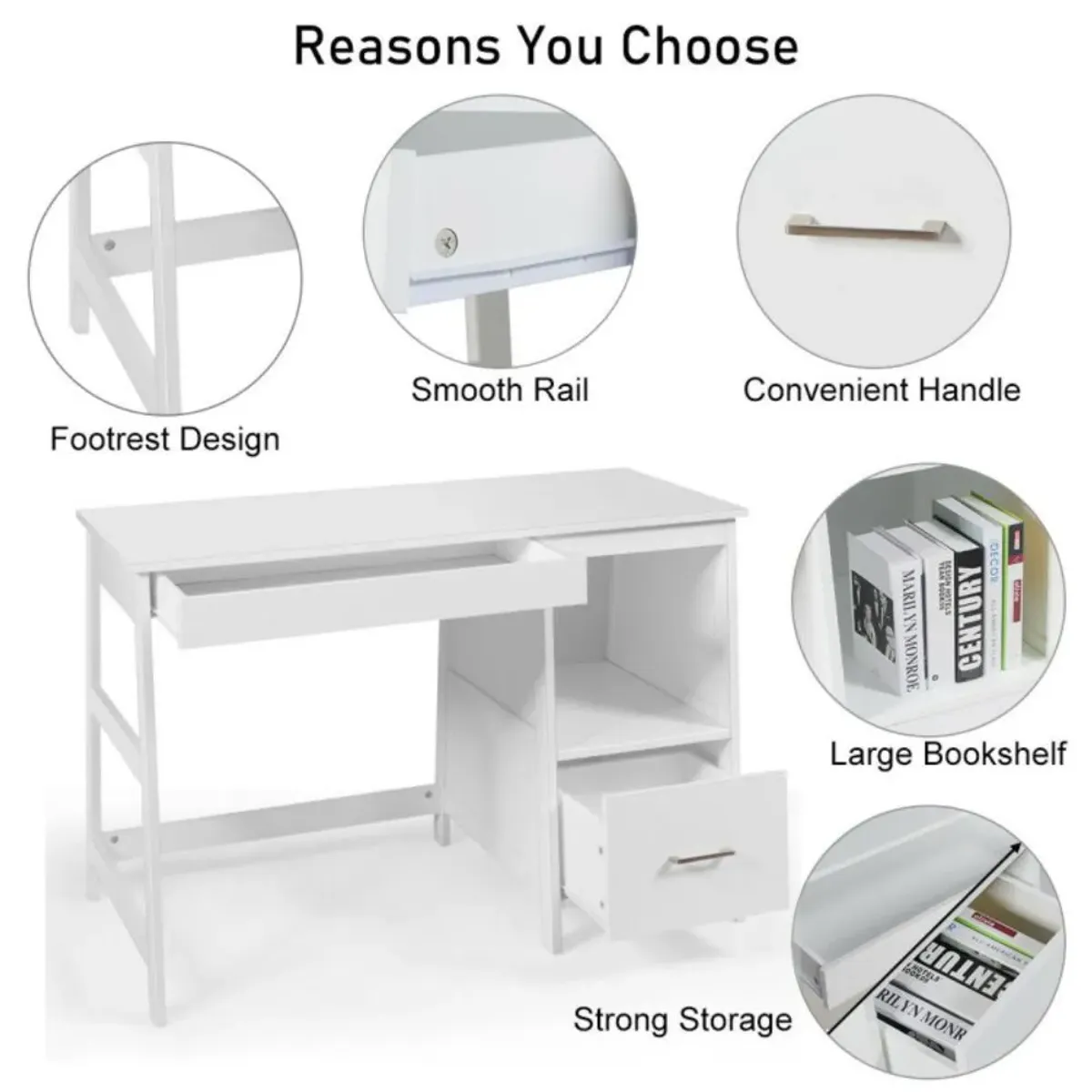 Hivvago 47.5 Inch Modern Home Computer Desk with 2 Storage Drawers