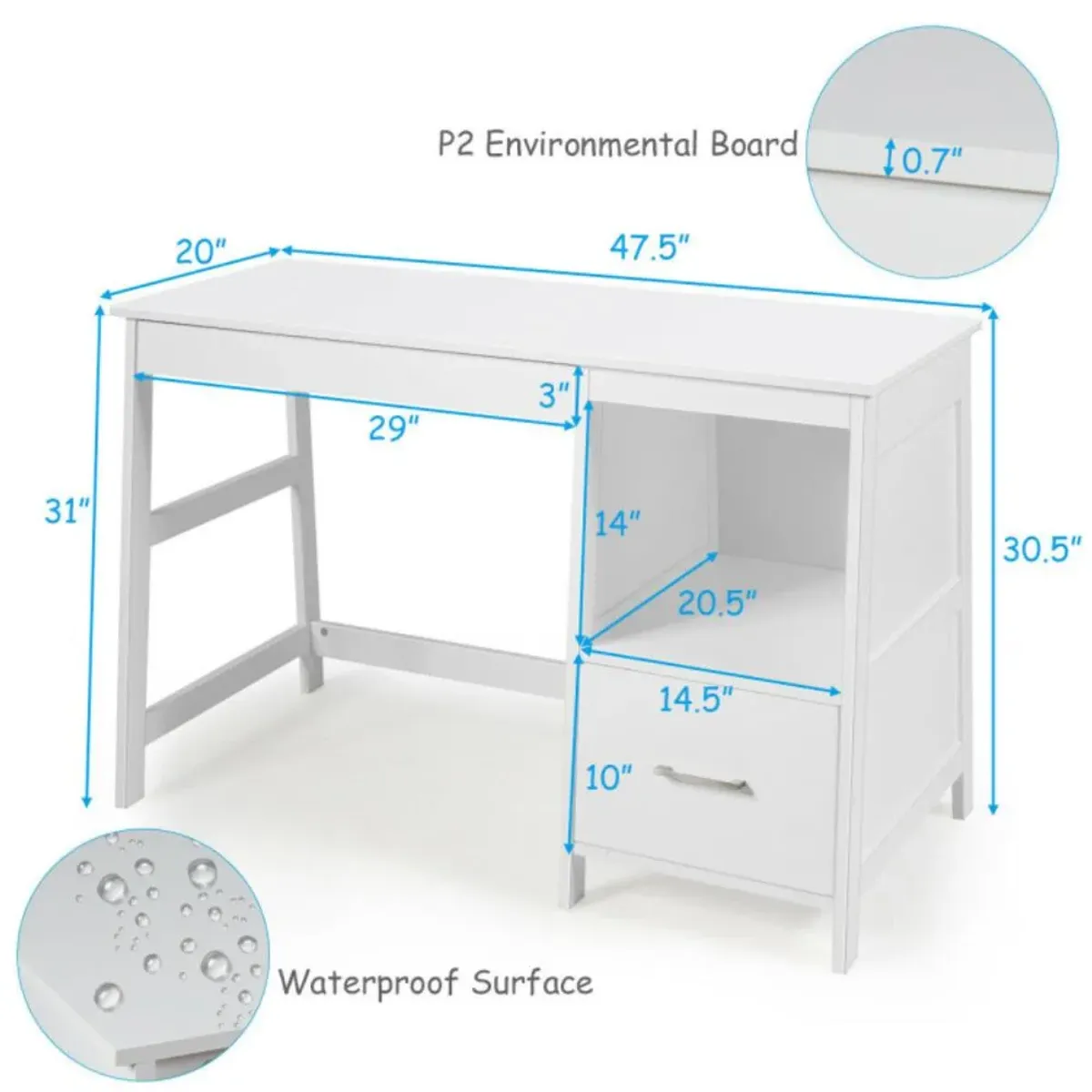 Hivvago 47.5 Inch Modern Home Computer Desk with 2 Storage Drawers