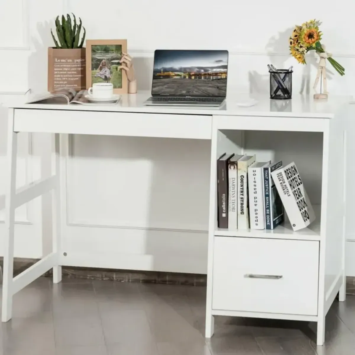 Hivvago 47.5 Inch Modern Home Computer Desk with 2 Storage Drawers