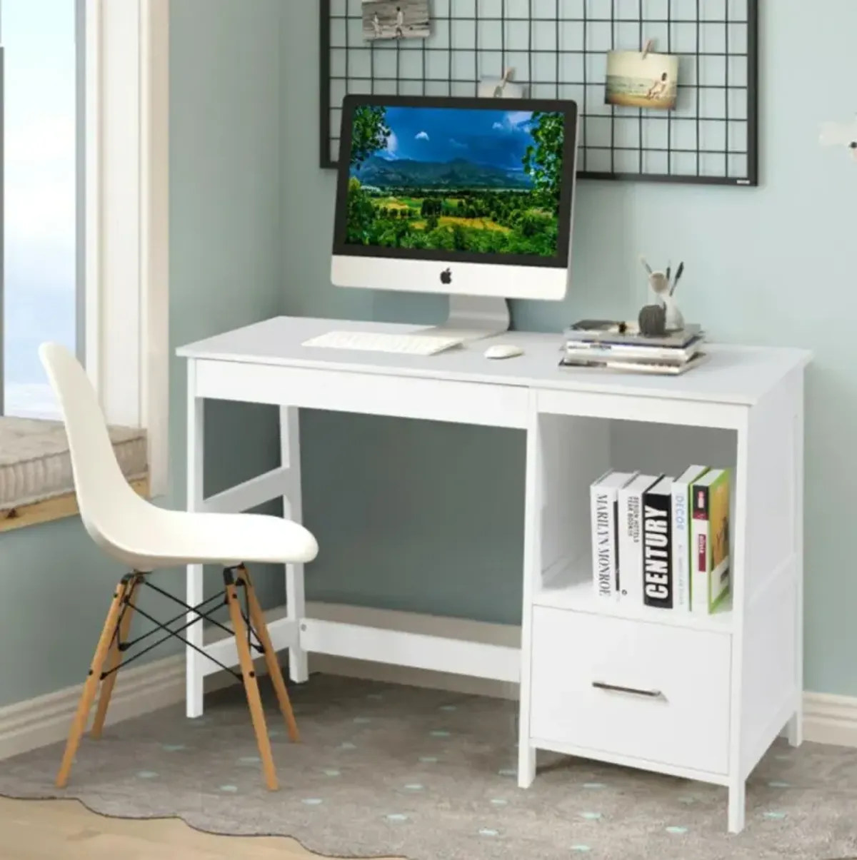 Hivvago 47.5 Inch Modern Home Computer Desk with 2 Storage Drawers