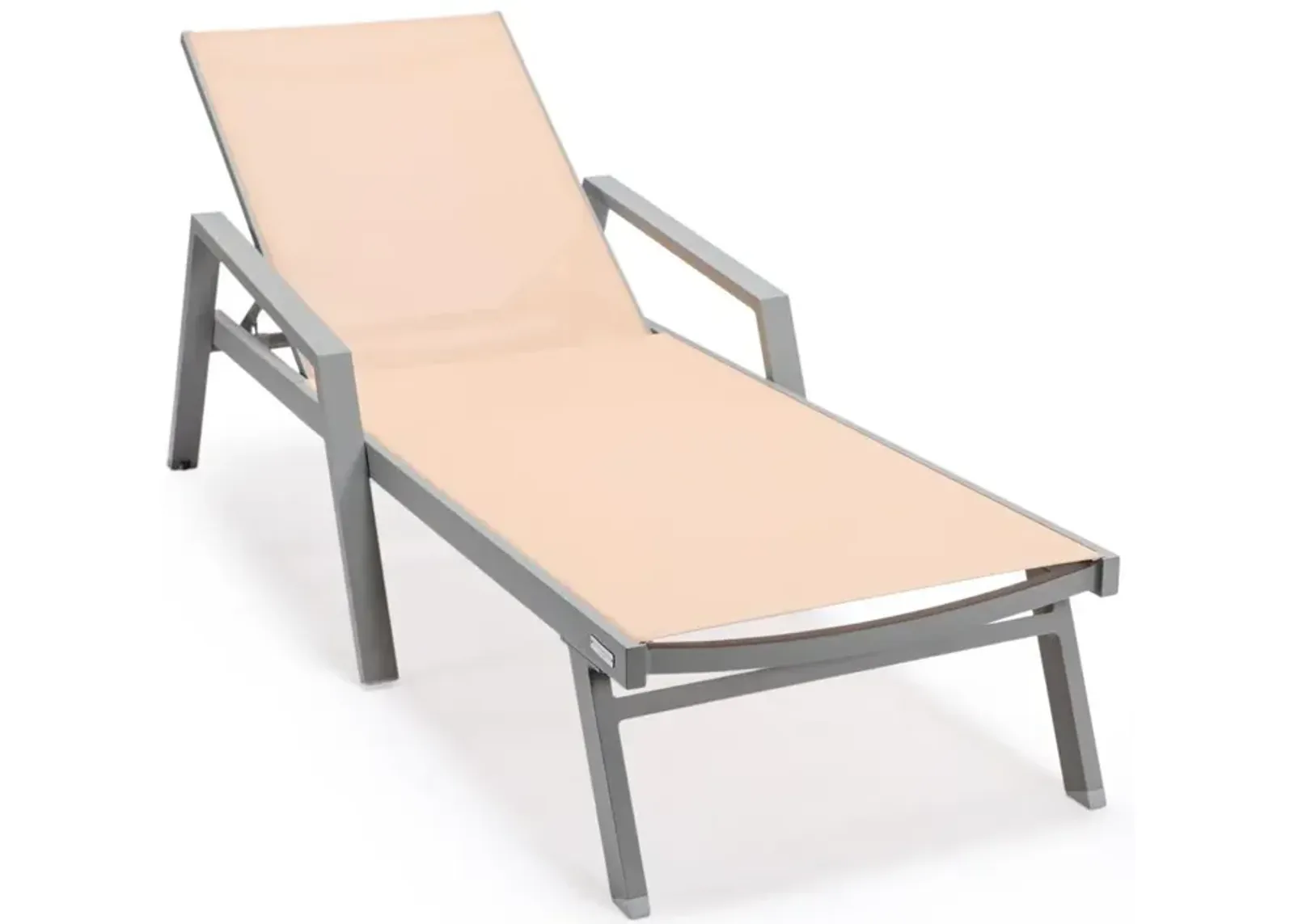 LeisureMod Marlin Patio Chaise Lounge Chair With Armrests in Grey Aluminum Frame