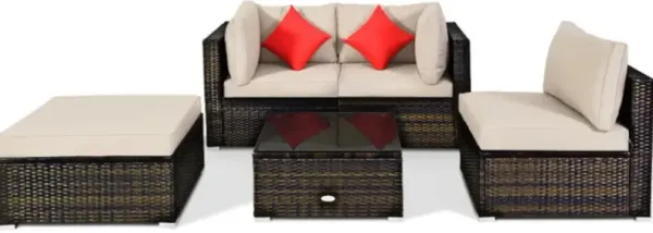 Hivvago 5 Pieces Outdoor Patio Rattan Furniture Set Sectional Conversation with Cushions
