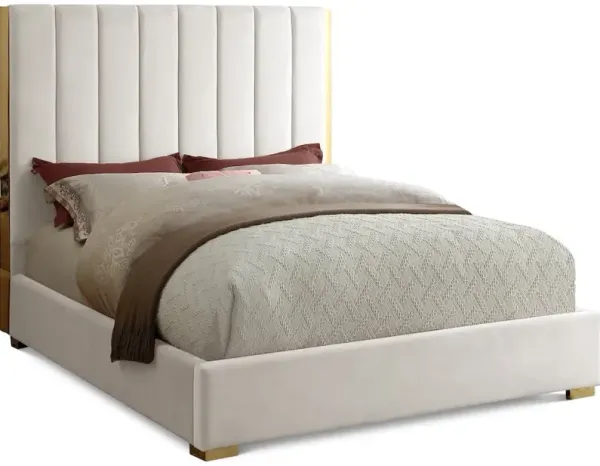 Meridian Furniture Becca Cream Velvet Queen Bed