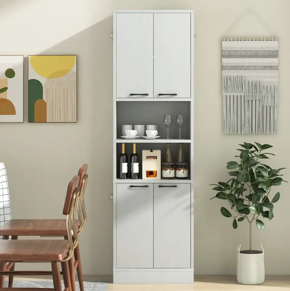 75 Inch Kitchen Pantry Cabinet Tall Cupboard with Doors and Shelves