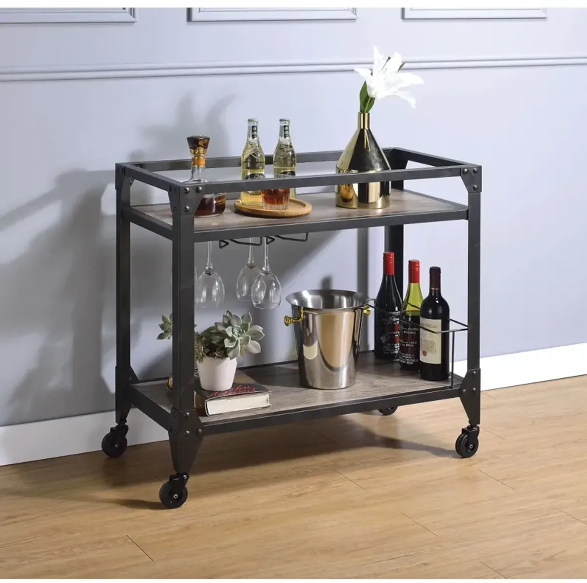 Jorgensen Serving Cart, Rustic Oak & Charcoal