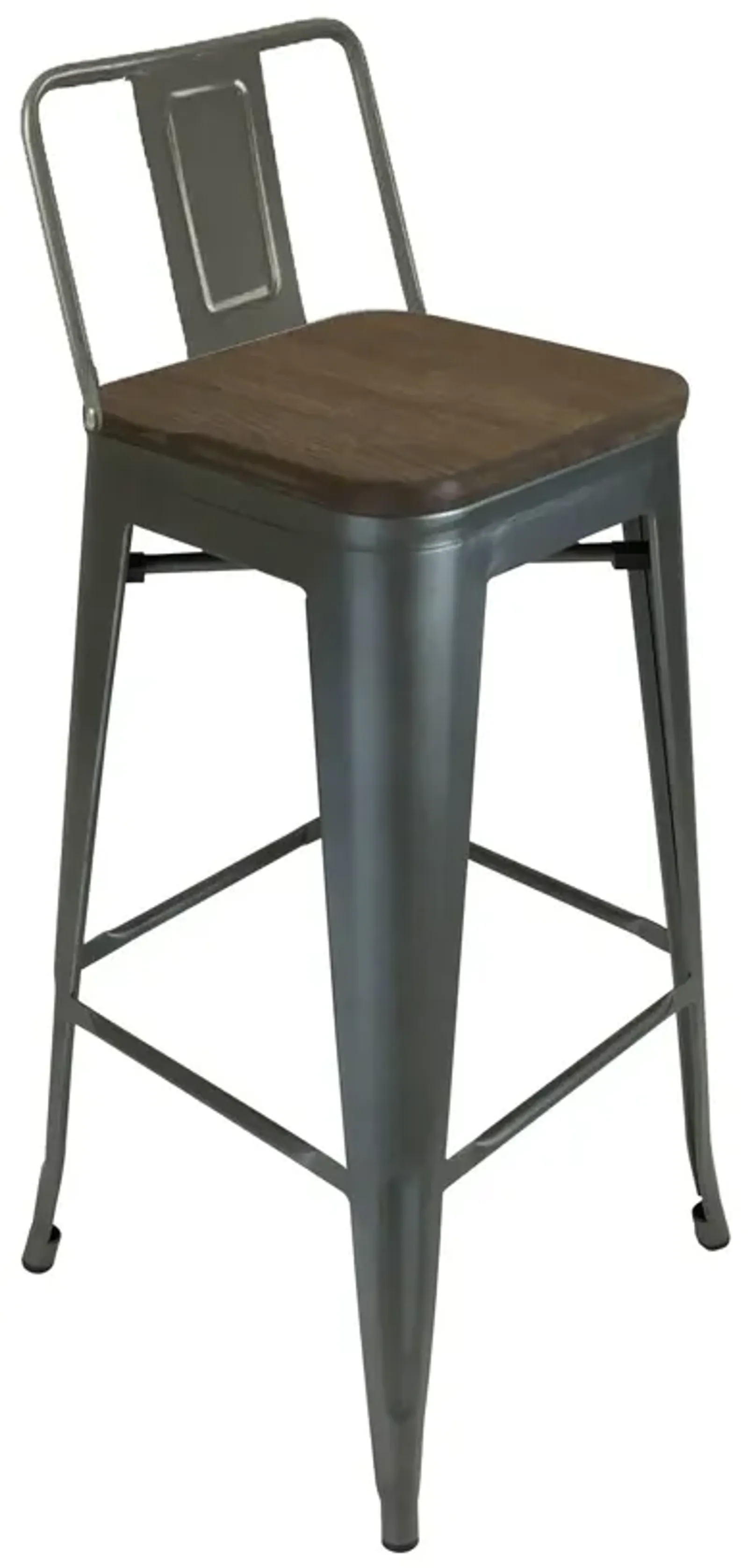 METAL BARSTOOL w/ BACKREST+WOOD SEAT, GUNMETAL