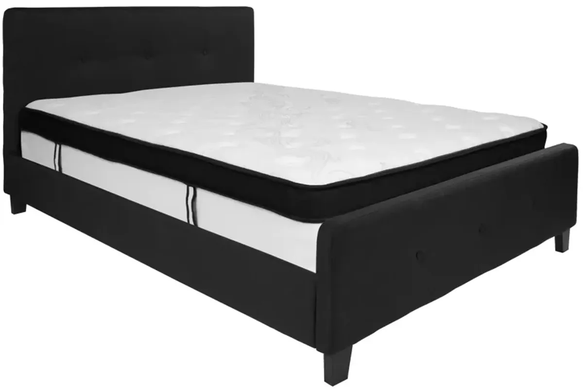 Tribeca Queen Size Tufted Upholstered Platform Bed in Black Fabric with Memory Foam Mattress