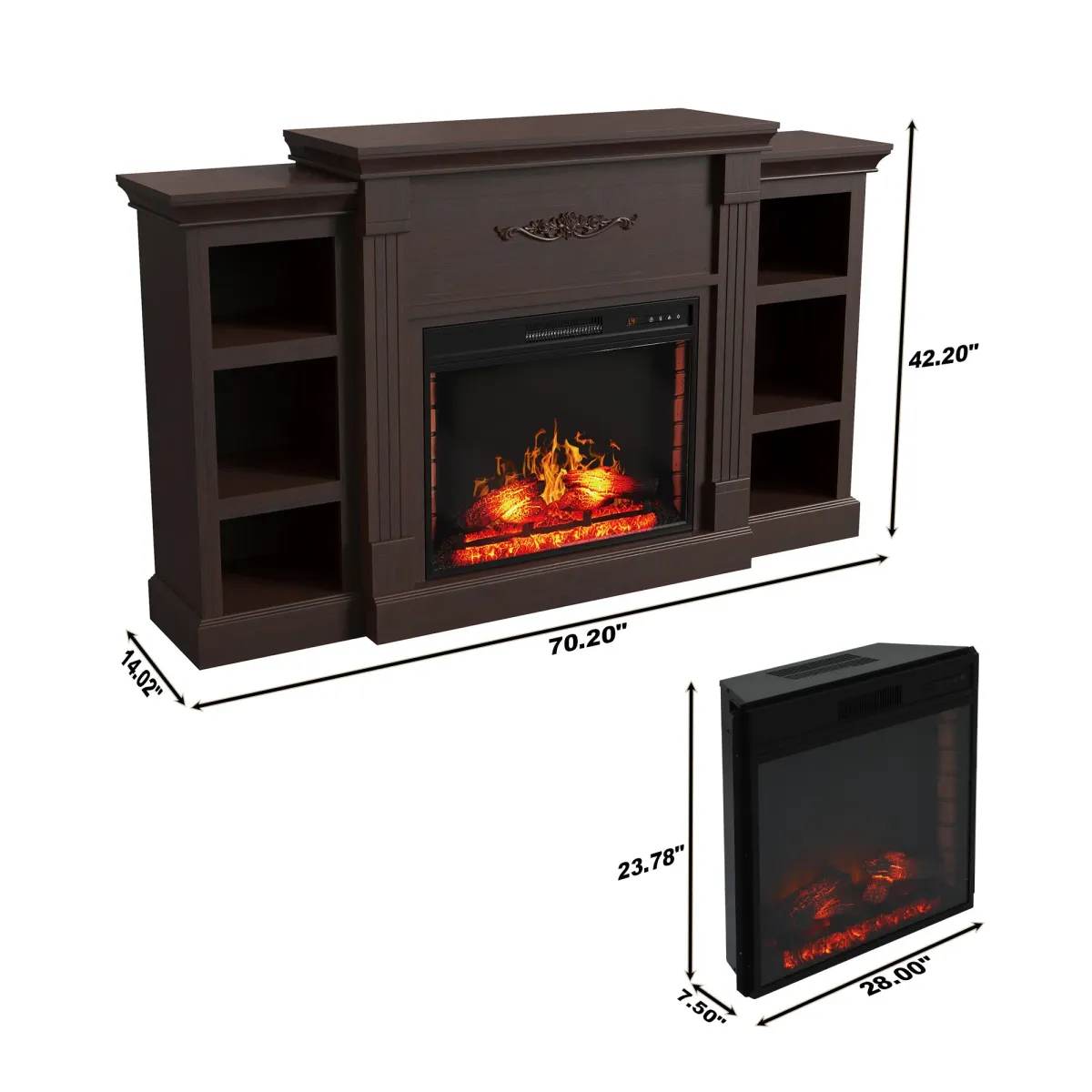 Brown TV Stand Fits TVs up to 75 in. with Electric Fireplace