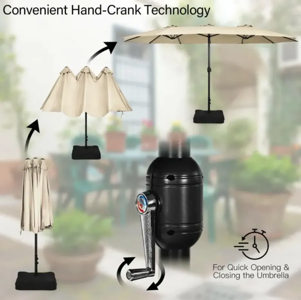 Hivvago 15 Feet Double-Sided Twin Patio Umbrella with Crank and Base
