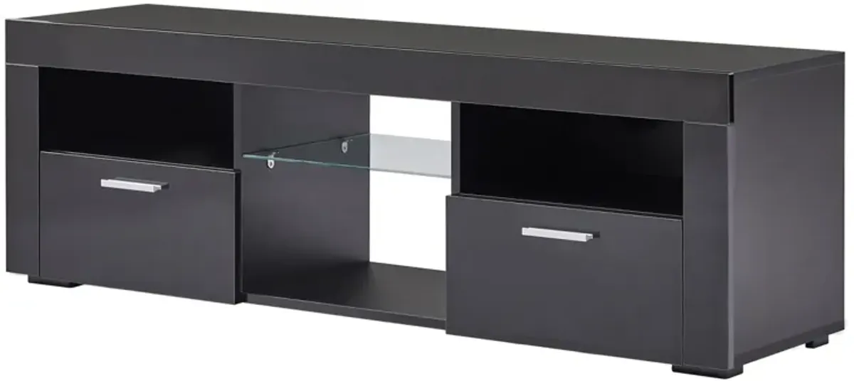 Black Modern TV Stand with LED Lights, high glossy front TV Cabinet, can be assembled in Lounge Room