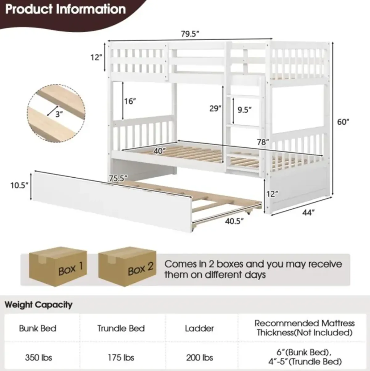 Hivvago Twin Over Twin Bunk Bed with Pull-out Trundle and Ladder