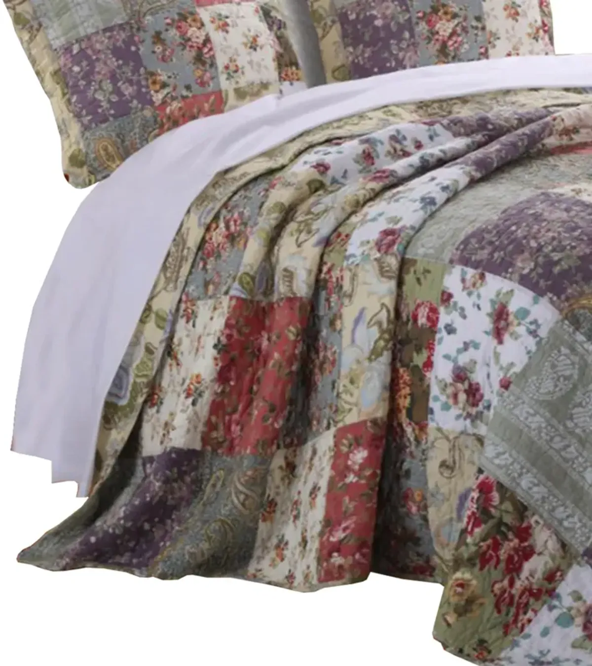 Chicago 3 Piece Fabric Queen Bedspread Set with Jacobean Prints, Multicolor - Benzara