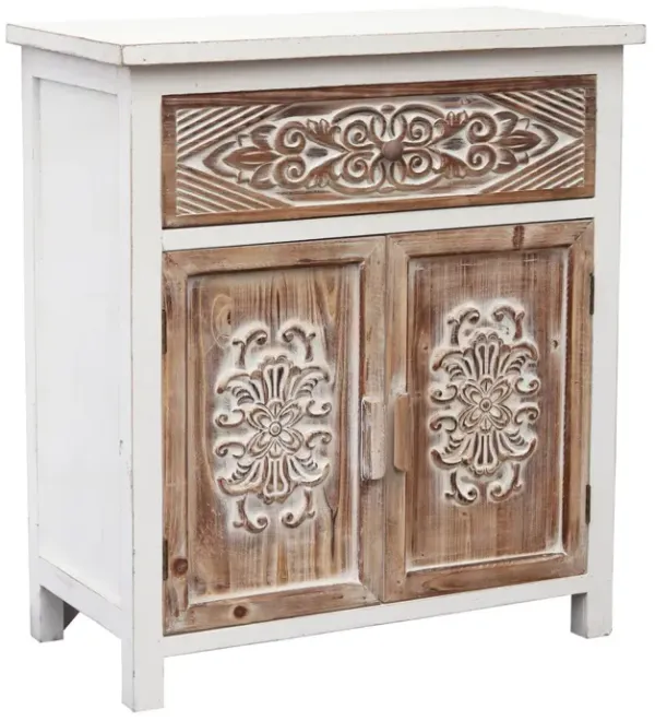 Vintage Weathered Wood Cabinet With Drawer & Doors