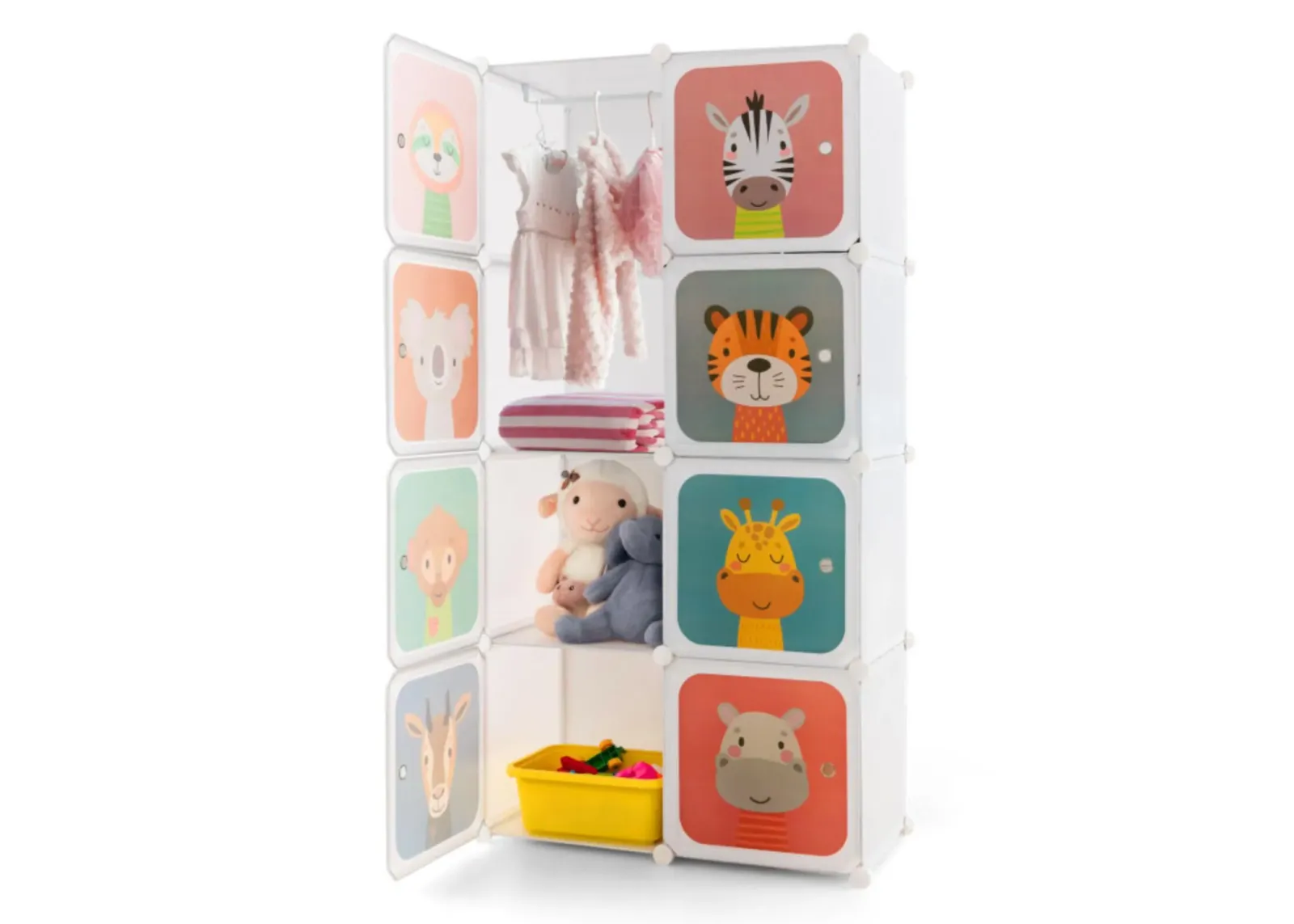 Hivvago 8 Cube Kids Wardrobe Closet with Hanging Section and Doors-8 Cubes