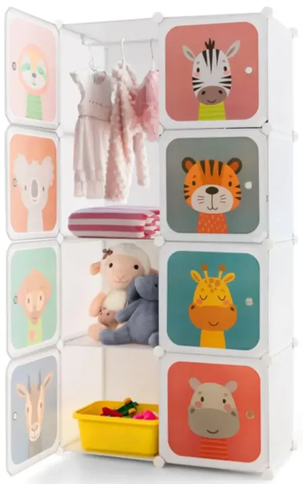 Hivvago 8-Cube Kids Wardrobe Closet with Clothes Hanging Section and Doors