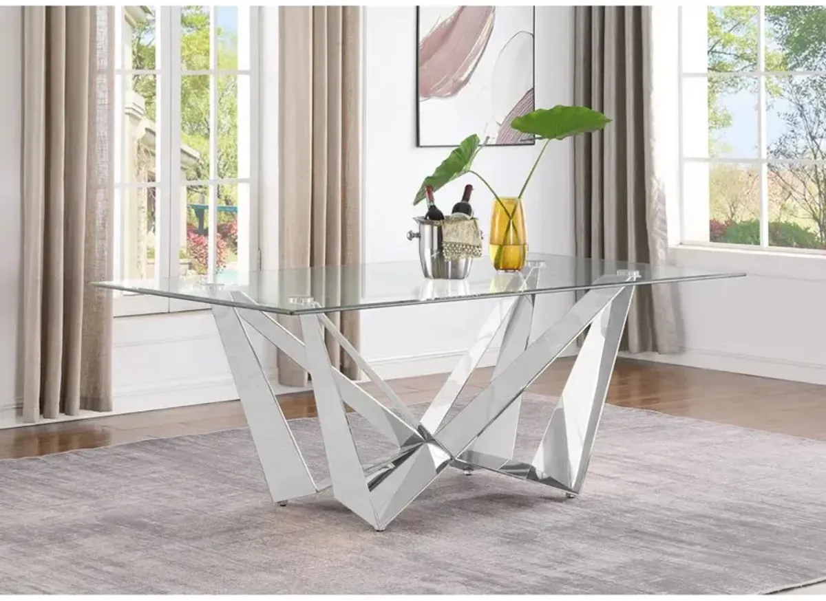 5pc Small(78") glass dining set with silver base and 4 Black side chairs