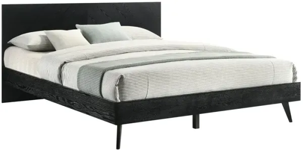 Benjara Saly King Platform Bed Frame, Tapered Legs, Diagonal Grain Finish, Black