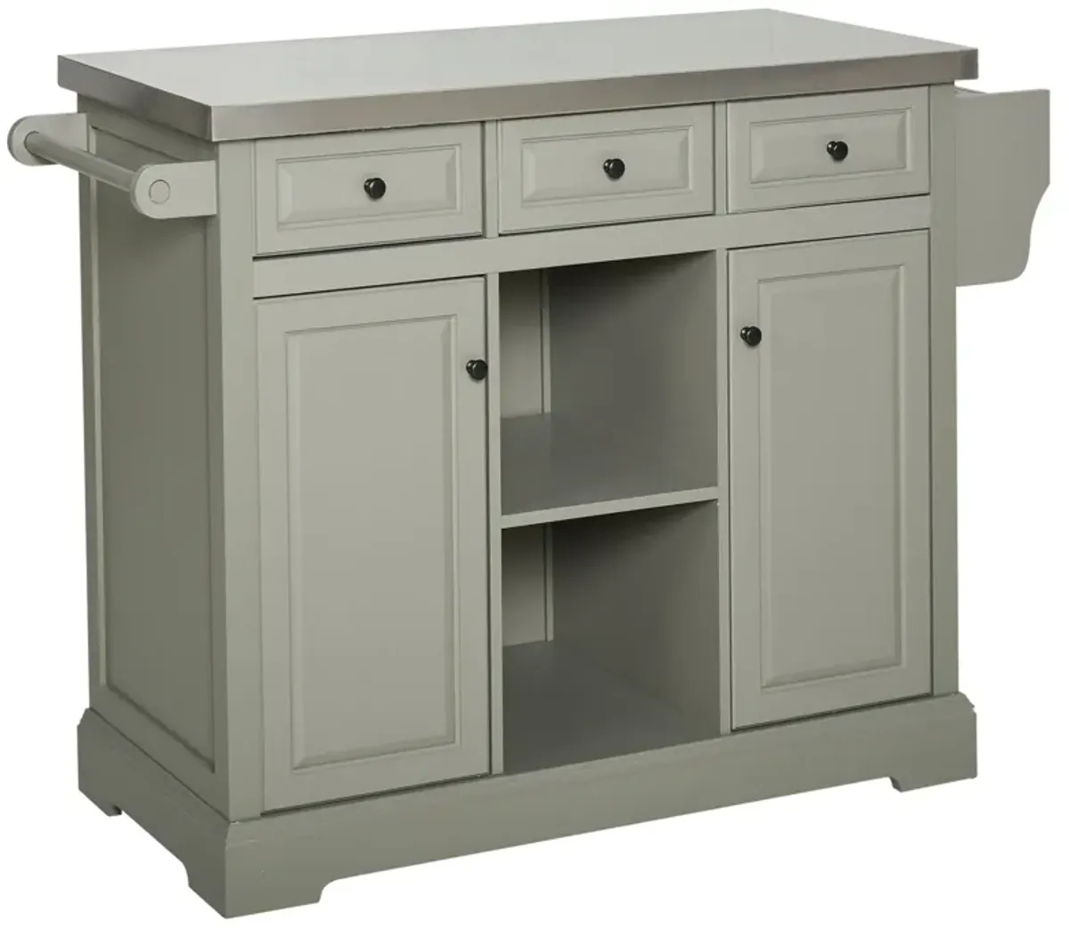 Gray Mobile Kitchen: Island Cart with Stainless Top and Multi-Storage