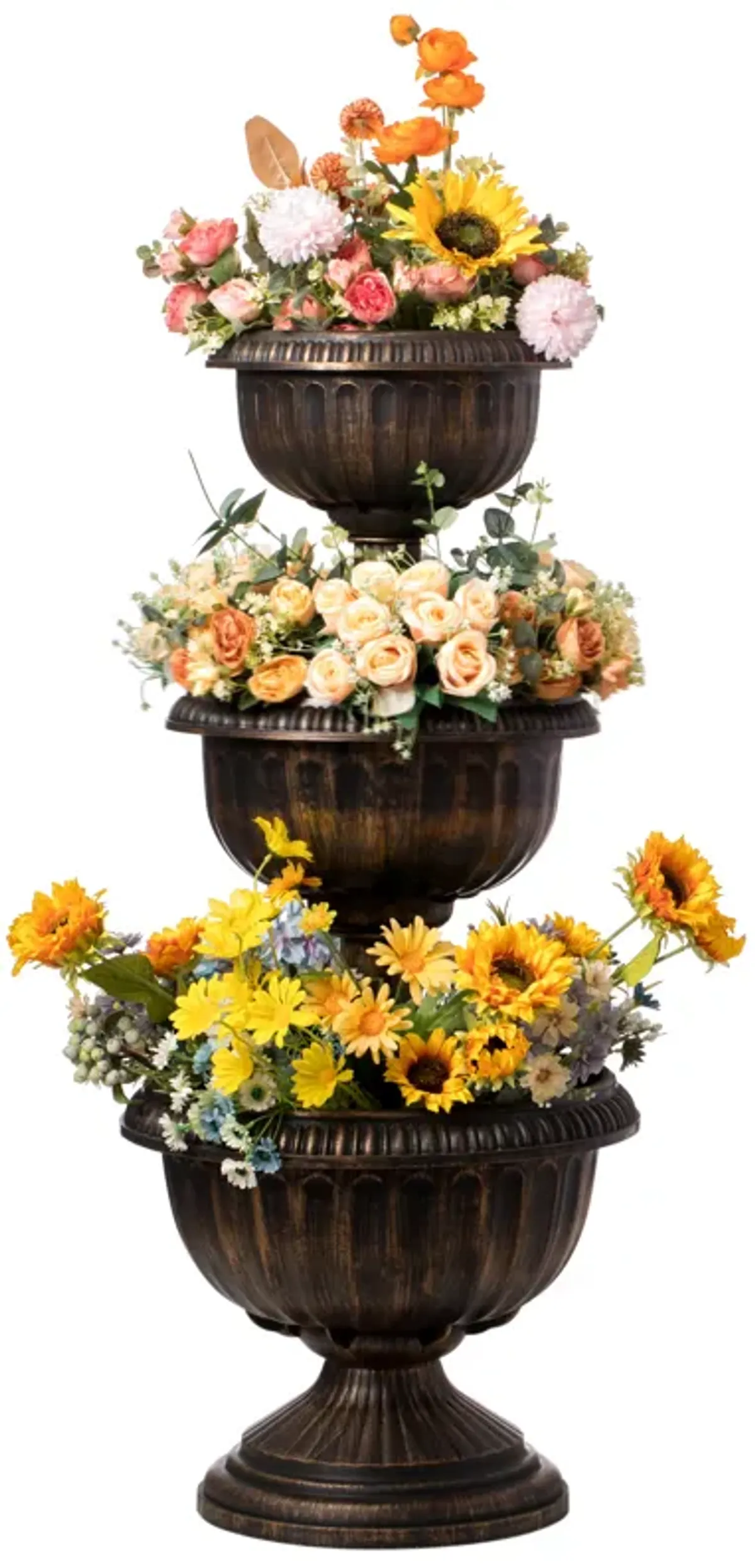 Outdoor Garden Triple Stacked Flower Bowl Urn Tier Planter Decoration, Bronze