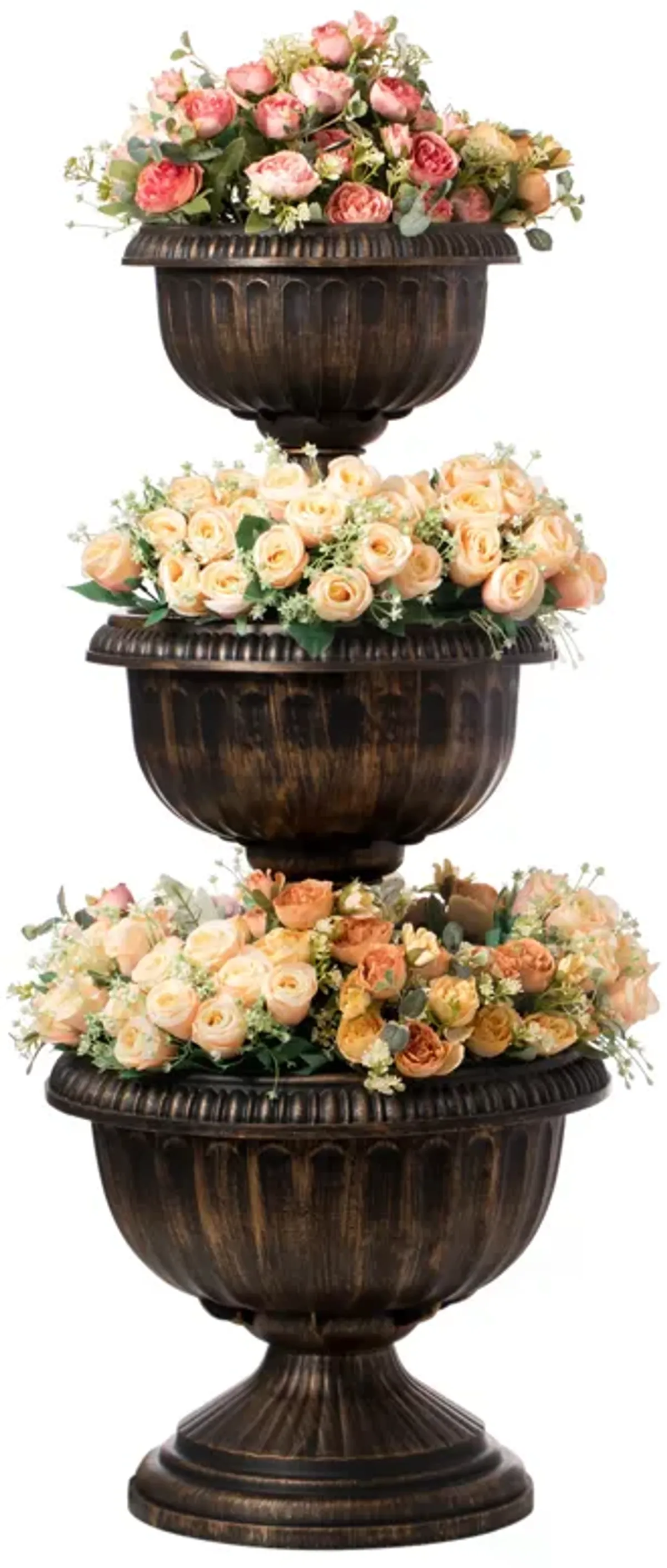 Outdoor Garden Triple Stacked Flower Bowl Urn Tier Planter Decoration, Bronze