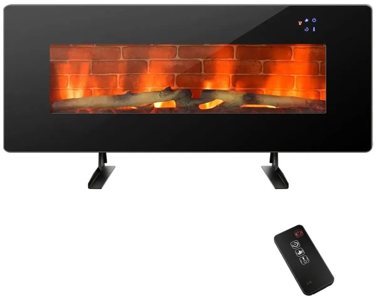 42 Inch Electric Wall Mounted Freestanding Fireplace with Remote Control-Black