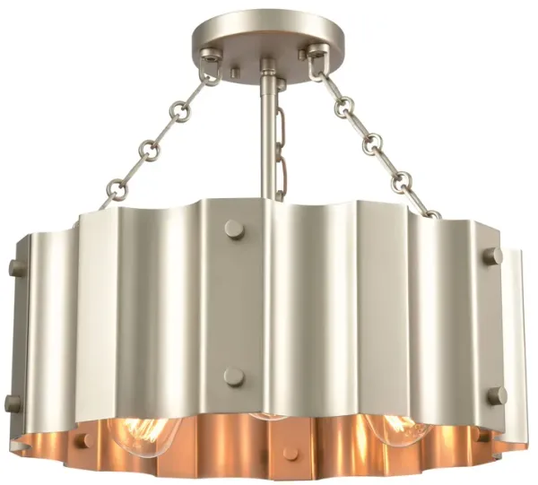 Clausten 17'' Wide 3-Light Nickel Semi Flush Mount