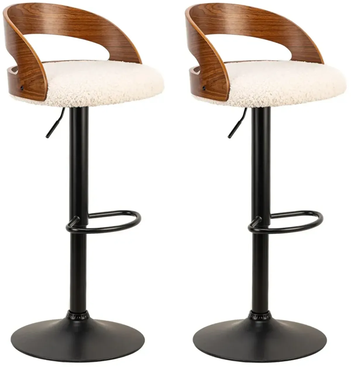 VICTORIA Set of 2 Wood and Leather Bar Stools