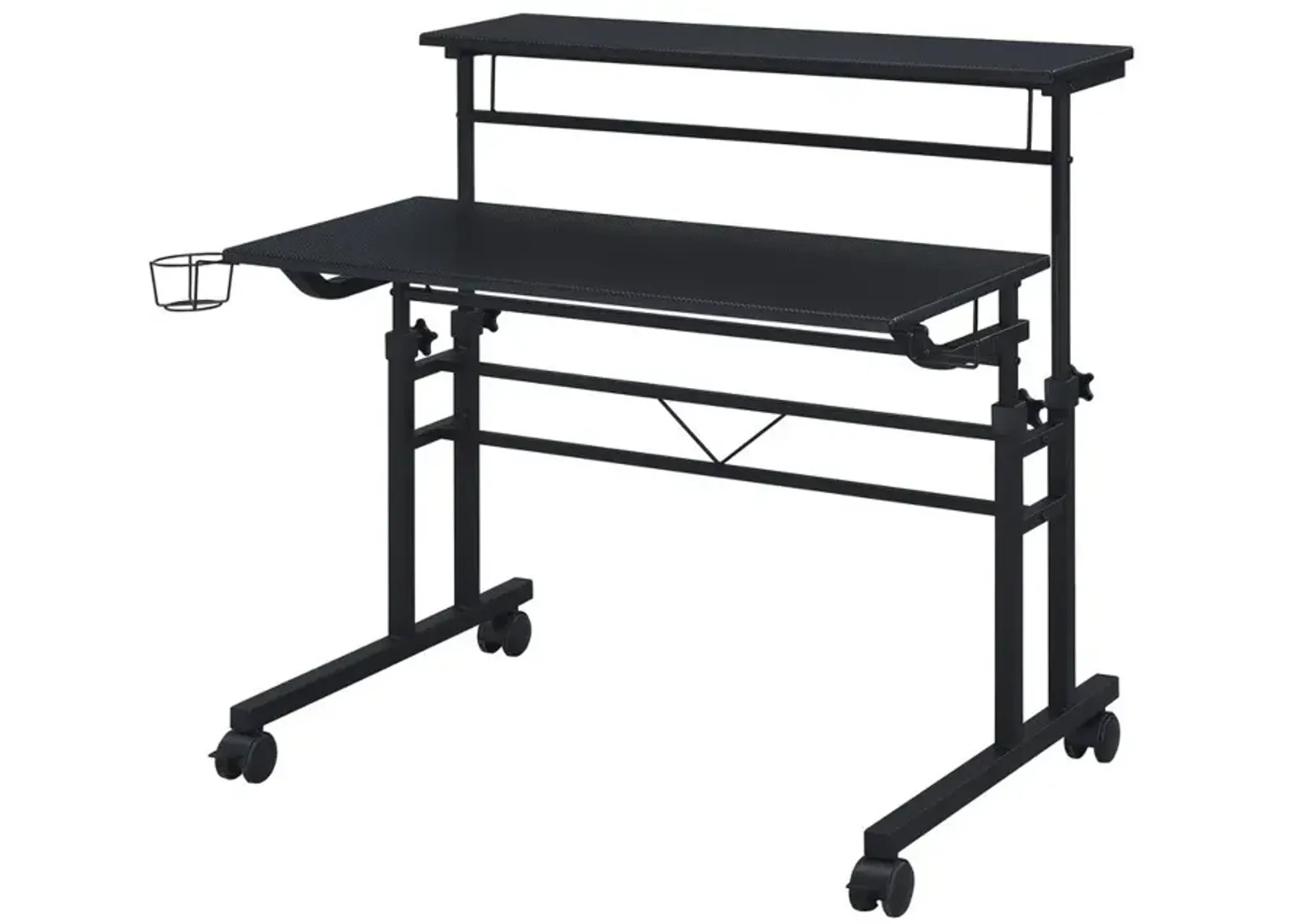 Rolling Writing Desk with Height Adjustable Desktop and Moveable Shelf, Black