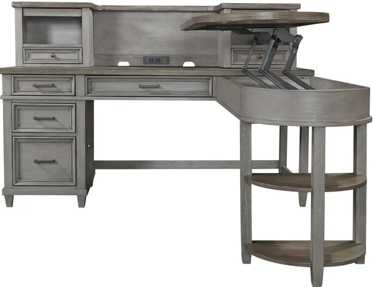 Caraway Slate L-desk with Hutch
