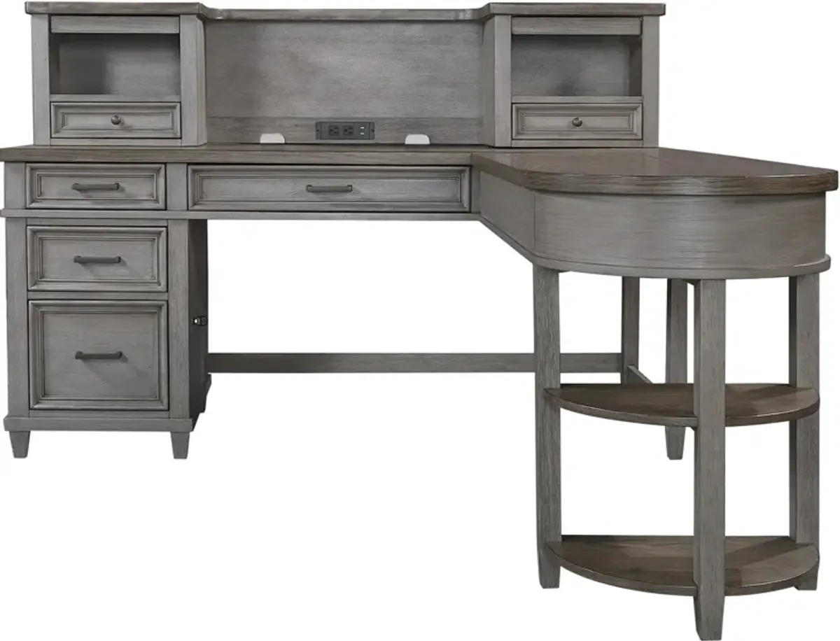 Caraway Slate L-desk with Hutch