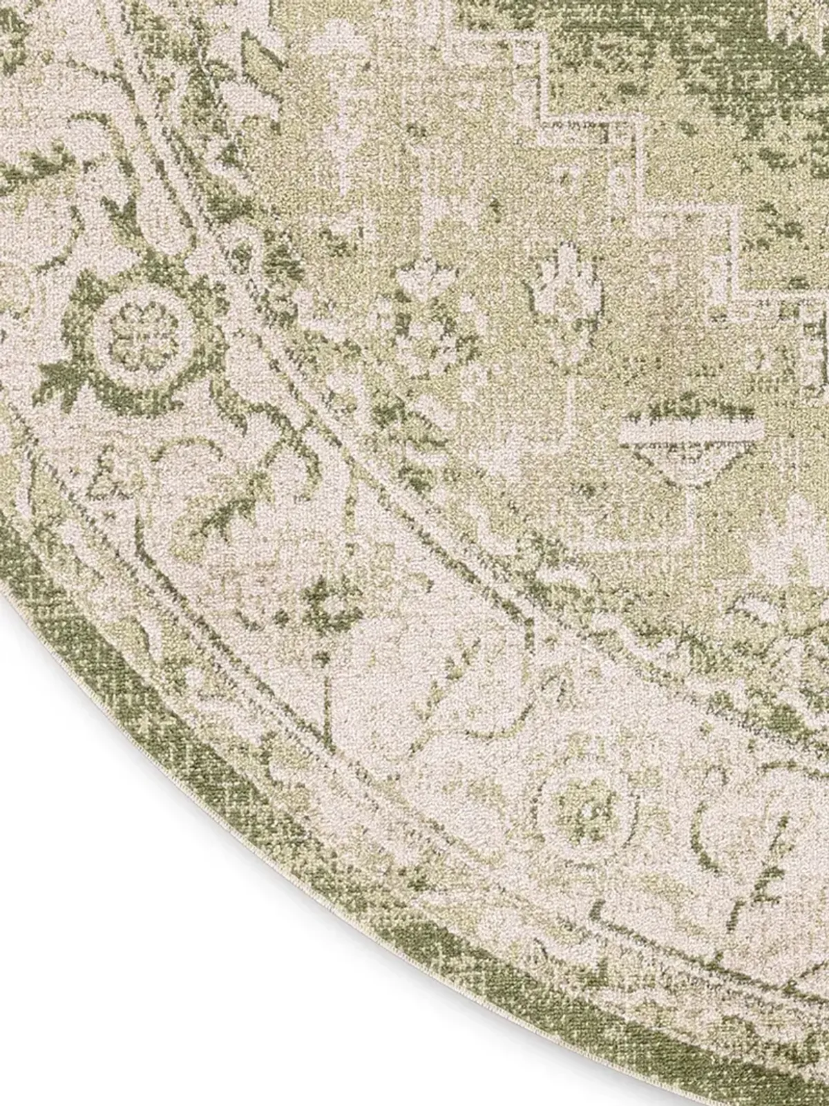 Astra Machine Washable ASW11 Ivory/Green 5'3" x Round Rug