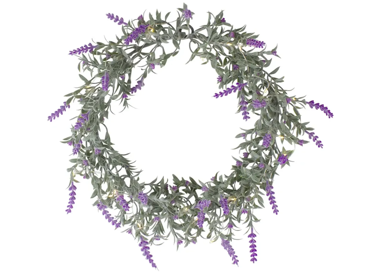 Pre-Lit Battery Operated Lavender Spring Wreath- 16" - White LED Lights