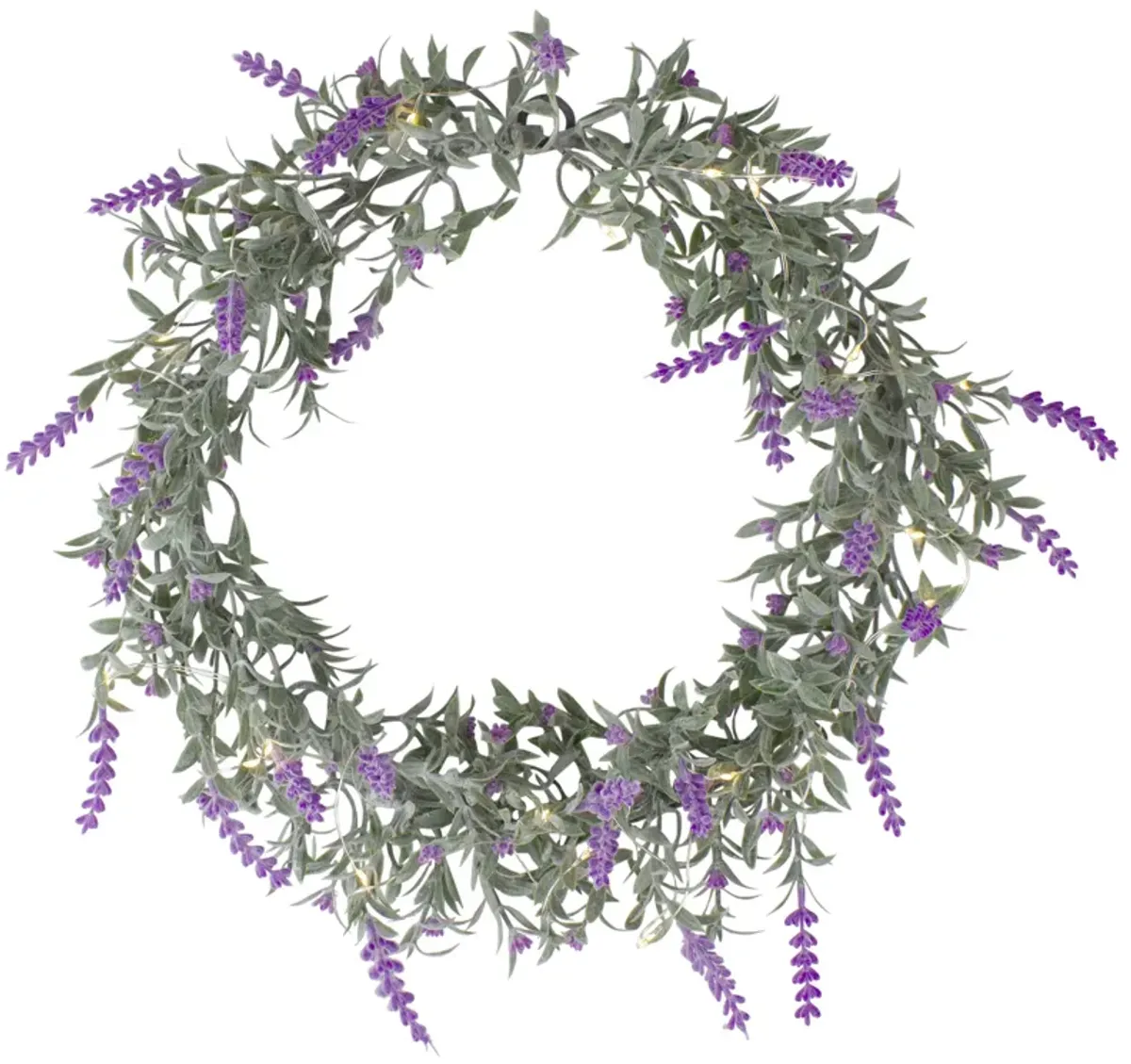 Pre-Lit Battery Operated Lavender Spring Wreath- 16" - White LED Lights