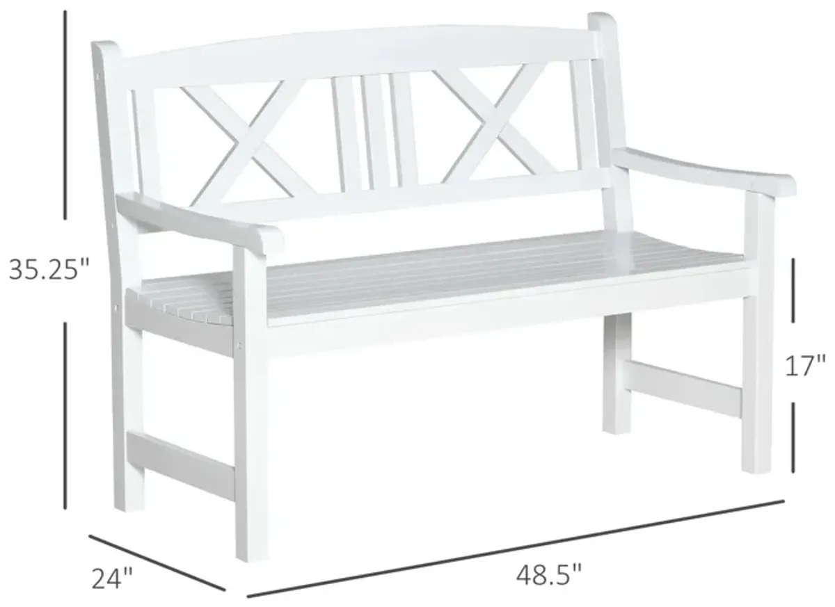 White Outdoor Seating: 2-Seater Wooden Garden Bench with X-Shape Back