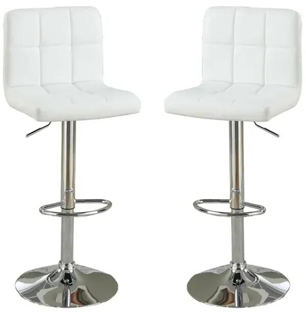 Set of 2 Adjustable White Faux Leather Bar Stools