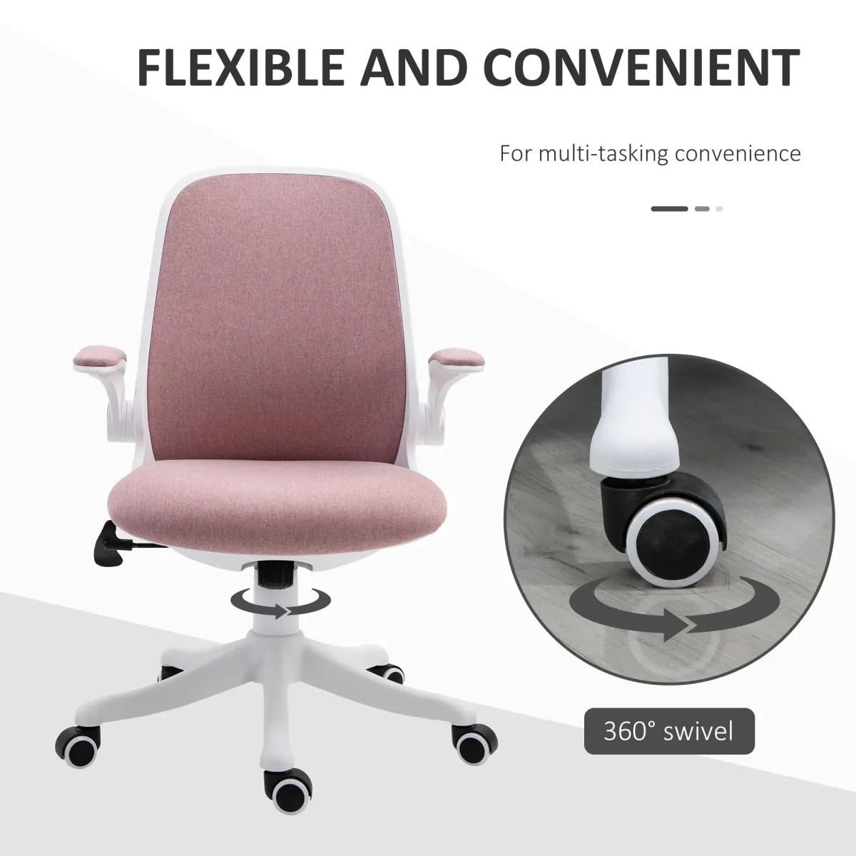 Pink Office Comfort: Linen-Touch Fabric Swivel Chair with Lumbar Support