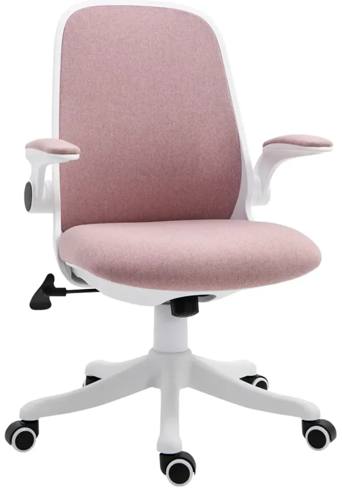 Pink Office Comfort: Linen-Touch Fabric Swivel Chair with Lumbar Support