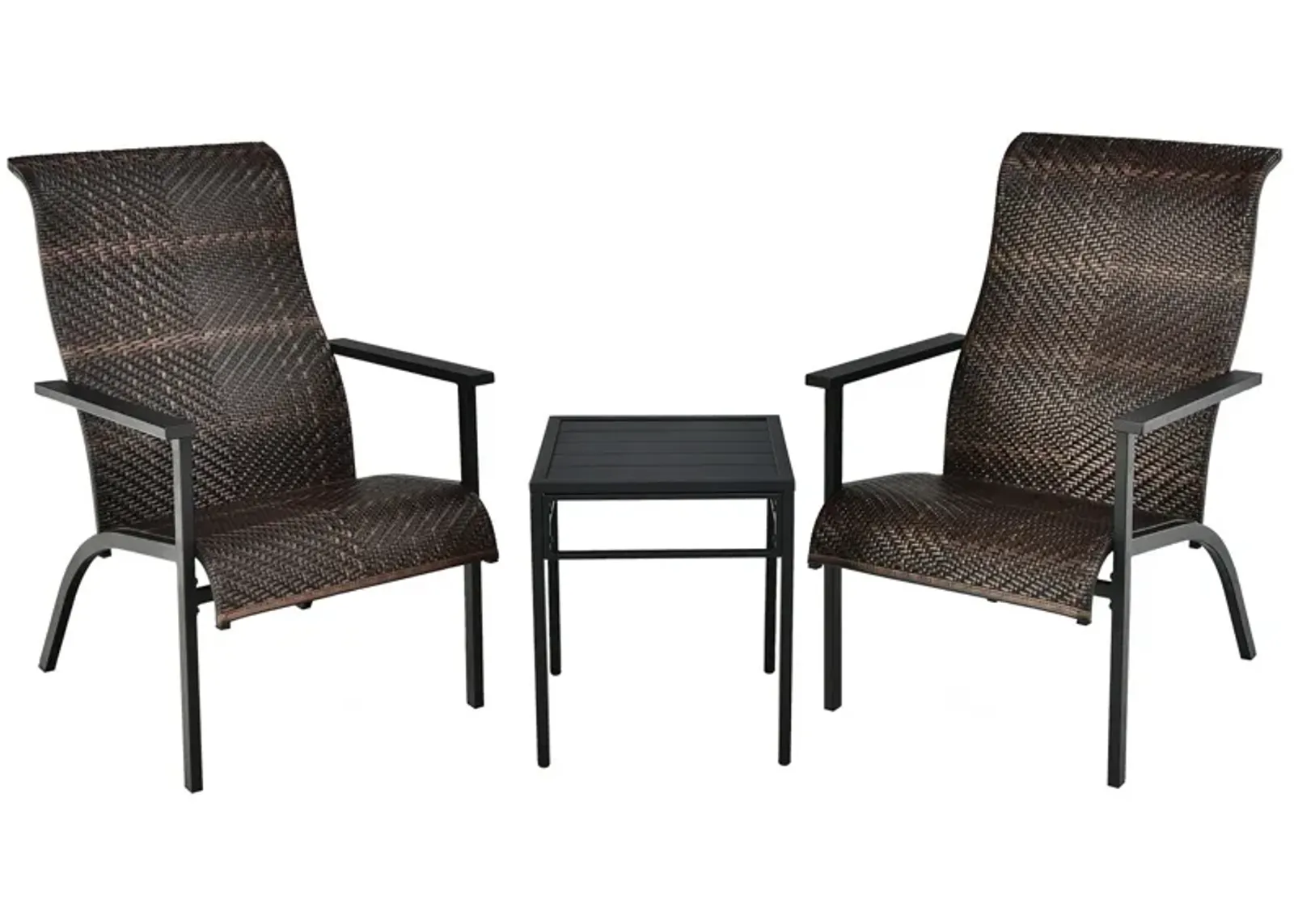 3 Pieces Patio Rattan Bistro Set with High Backrest and Armrest