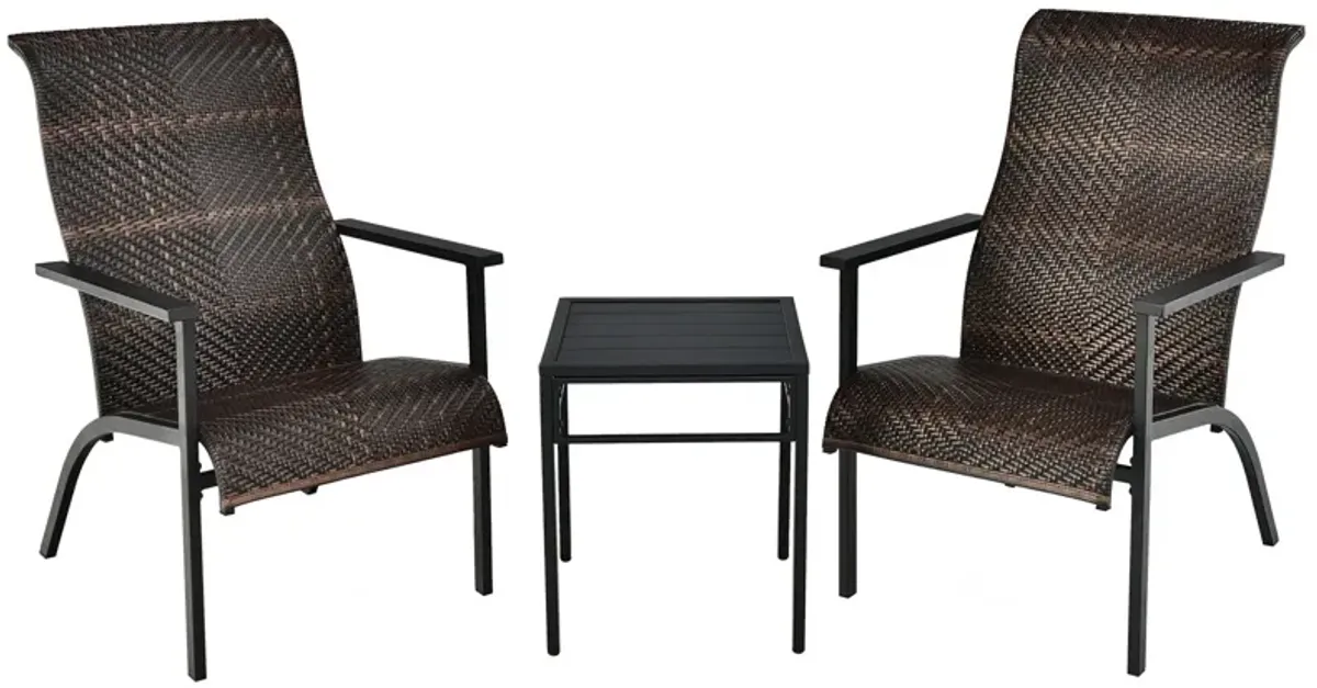 3 Pieces Patio Rattan Bistro Set with High Backrest and Armrest