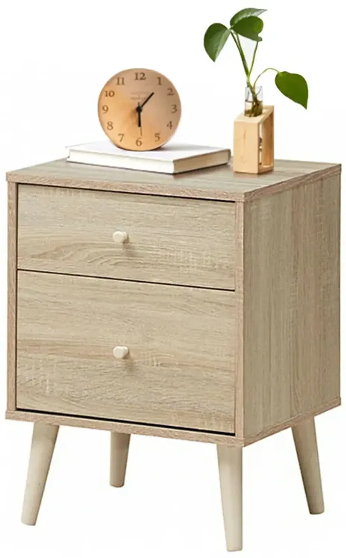 2-Drawer Nightstand Beside End Side Table with Rubber Legs