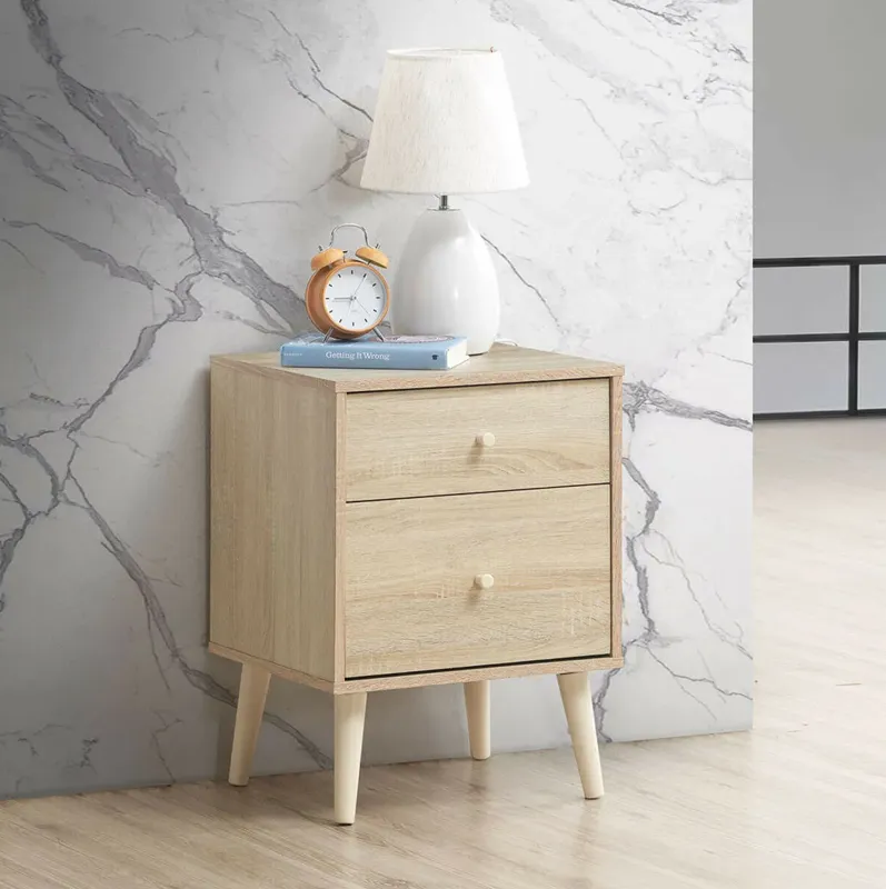 2-Drawer Nightstand Beside End Side Table with Rubber Legs