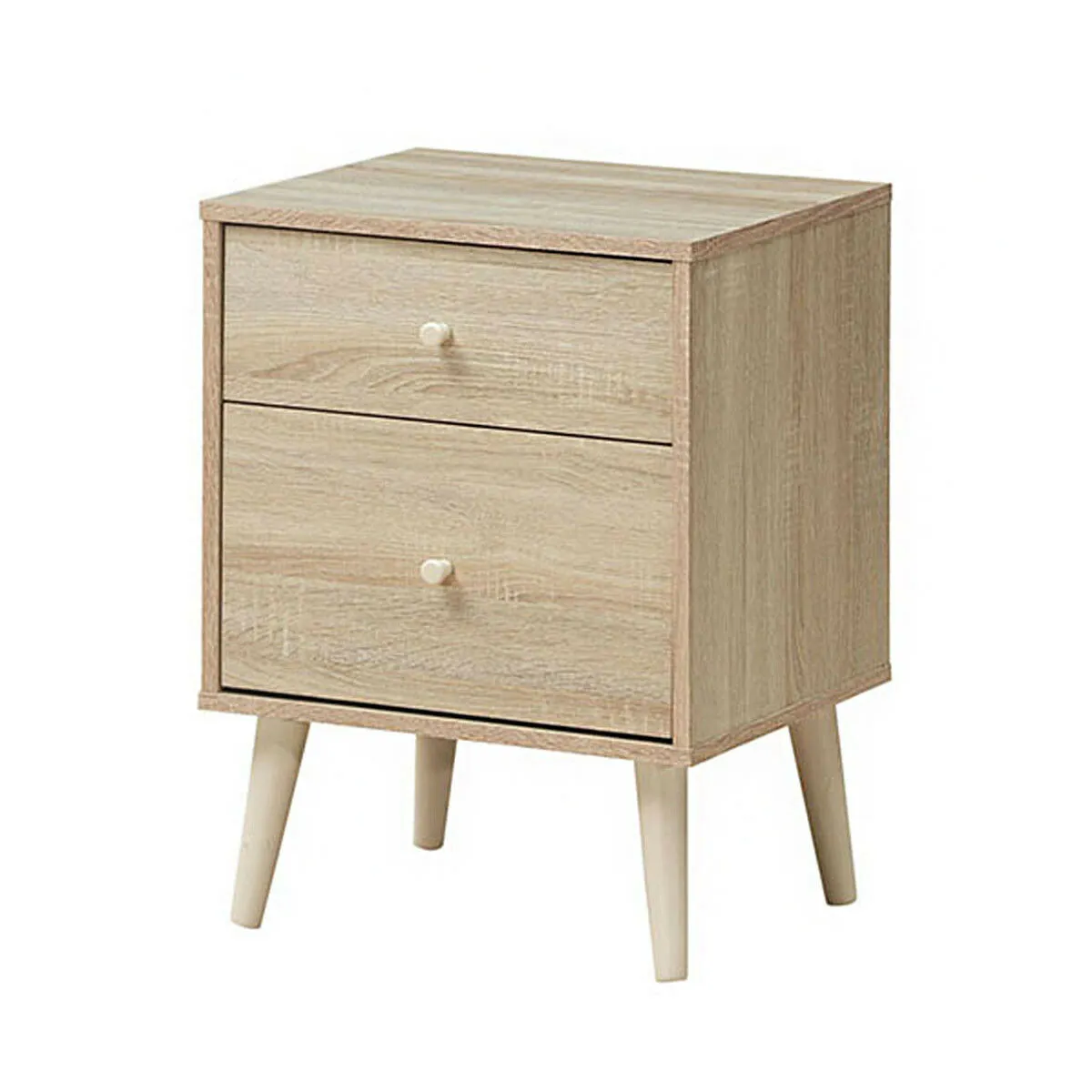 2-Drawer Nightstand Beside End Side Table with Rubber Legs