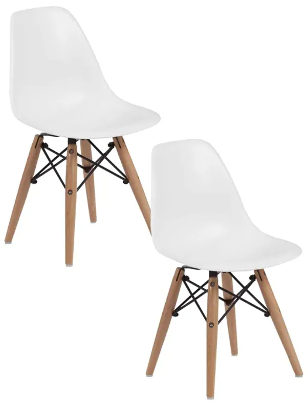 Ben Kids Dining Chair Set of 2, Modern White, Eiffel Brown Wood Legs - Benzara